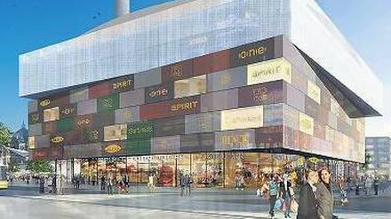 Endlos shoppen. Am Alexanderplatz baut der Investor Redevco Services Deutschland das würfelförmige „Alea 101“.