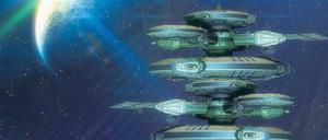 Science-Fiction-Stadt im All.