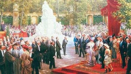 Held der Nation. Anton von Werners Gemälde „Die Enthüllung des Richard-Wagner-Denkmals“ im Tiergarten von 1908. 