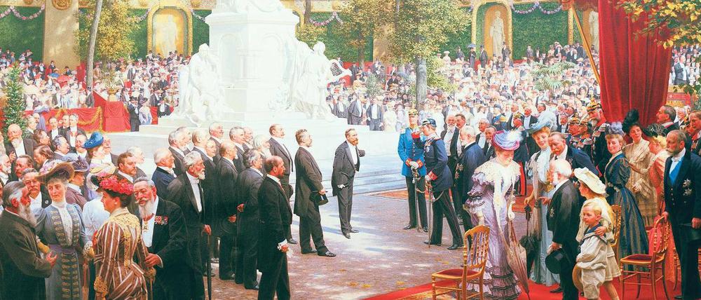 Held der Nation. Anton von Werners Gemälde „Die Enthüllung des Richard-Wagner-Denkmals“ im Tiergarten von 1908. 