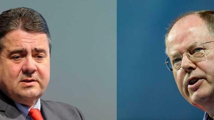 Zwei Sozialdemokraten, zwei Meinungen. Parteichef Gabriel pro Tempolimit, Steinbrück dagegen.