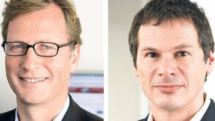 Auf dem Markt. Mathias Müller von Blumencron (links) und Georg Mascolo suchen neue Arbeitsplätze. Foto: dpa