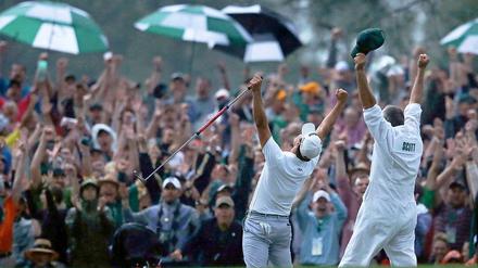 Und dann die Fäuste zum Himmel. Adam Scott gewinnt das US-Masters.