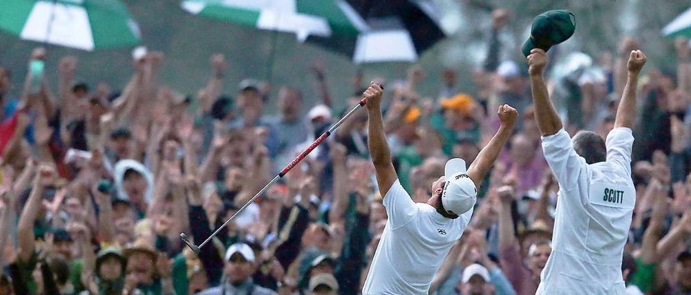 Und dann die Fäuste zum Himmel. Adam Scott gewinnt das US-Masters.