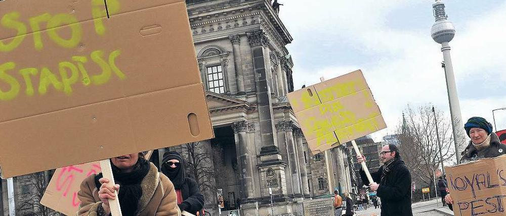 Irgendwie unfertig. Der Protest gegen das Stadtschloss fiel mager aus. 