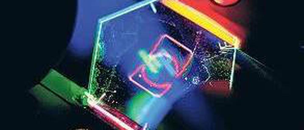 Vorführeffekt. Um die Fähigkeiten des Displays zu demonstrieren, ließen die Forscher ihr Firmenlogo dreidimensional erscheinen. 