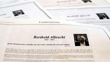 Per Todesanzeige erfuhr die Welt von Berthold Albrechts Tod.