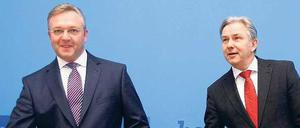 Alles prima: Henkel und Wowereit preisen ihre Erfolgsbilanz.