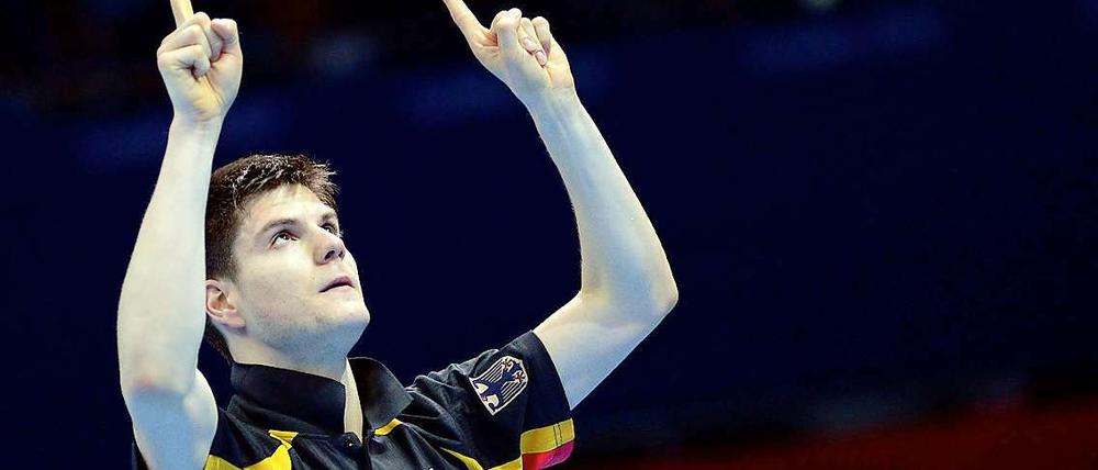 Der Deutsche Dimitrij Ovtcharov jubelt nach seinem Sieg im Viertelfinale der Olympischen Spiele in London.