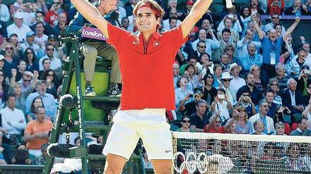 Schweizer Präzision. Nach einem epischen Match bejubelte der Weltranglistenerste Roger Federer seinen Final-Einzug. Foto: dpa