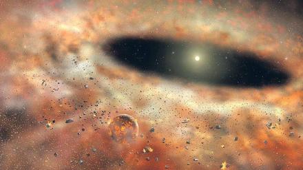 Planeten-Geburt. Die warme Staubscheibe rund um den jungen Stern TYC 8241 2652 ist plötzlich nicht mehr zu sehen.Foto: Gemini Observatory/Lynette Cook