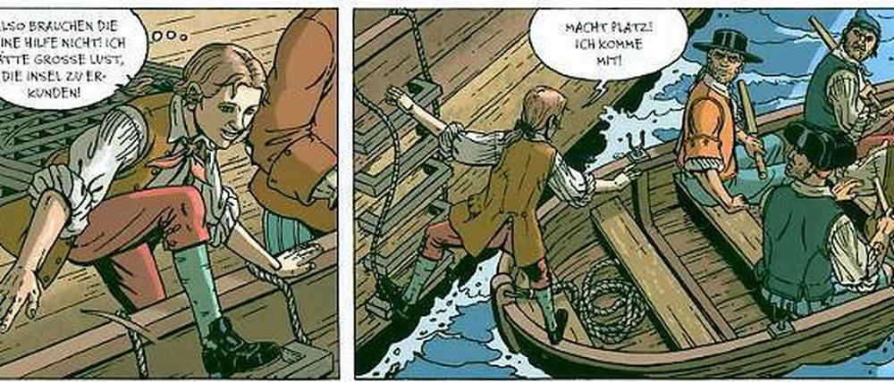 Schroffer Strich: Eine Seite aus „Die Schatzinsel“. 