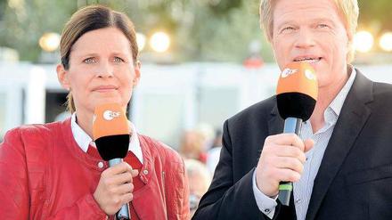 Zuletzt auf Usedom: Katrin Müller-Hohenstein und Experte Oliver Kahn. Foto: dpa