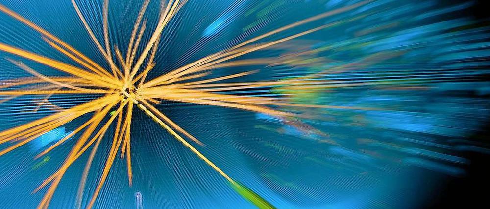 Gott ist tot! Lang lebe das Higgs-Boson. So einfach ist es dann doch nicht... Auf dem Bild zu sehen ist übrigens nicht das Higgs-Boson, sondern der Zusammenstoß von zwei Protonen.