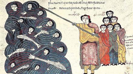 Weg in den Monotheismus. Der Exodus aus Ägypten in einer mozarabischen Bibelillustration des 10. Jahrhunderts.
