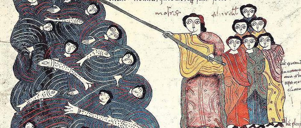 Weg in den Monotheismus. Der Exodus aus Ägypten in einer mozarabischen Bibelillustration des 10. Jahrhunderts.