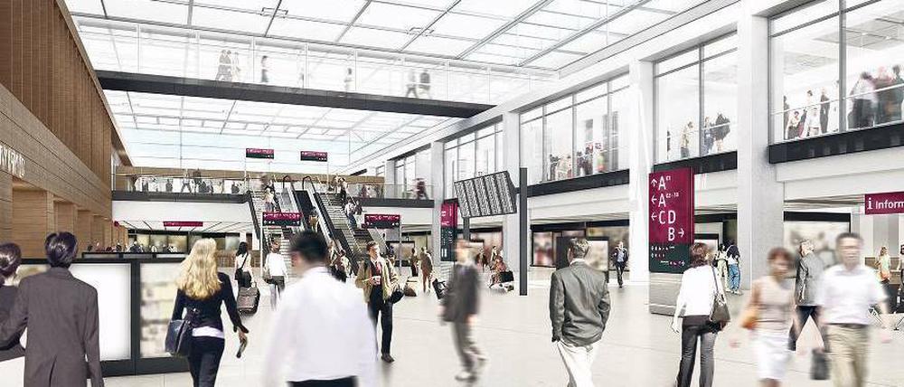 Der „Marktplatz“ beherbergt die meisten Geschäfte im Flughafen und ist erst nach den Sicherheitskontrollen zugänglich.