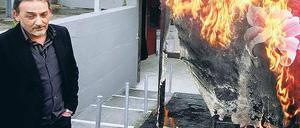 Protest. Antonio Manfredi verbrennt vor seinem Privatmuseum das Gemälde der Französin Severine Bourguignon. Foto: Reuter