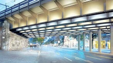 Der Stahl ist der Star. Ab dem Frühjahr 2013 soll die Bahnbrücke in der Kantstraße nahe dem Bahnhof Zoo in schlichtem Weiß erstrahlen.