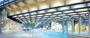 Der Stahl ist der Star. Ab dem Frühjahr 2013 soll die Bahnbrücke in der Kantstraße nahe dem Bahnhof Zoo in schlichtem Weiß erstrahlen.