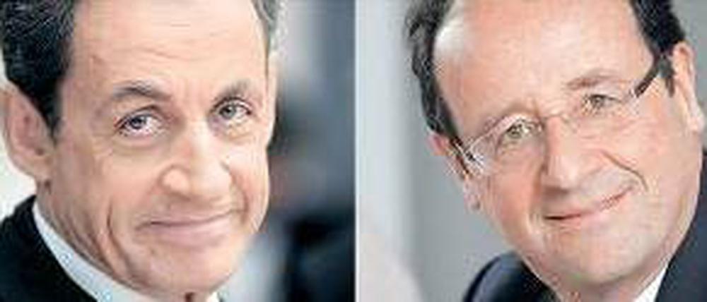 Sarkozy (links) liegt laut jüngsten Umfragen wieder hinter Hollande. Foto: AFP