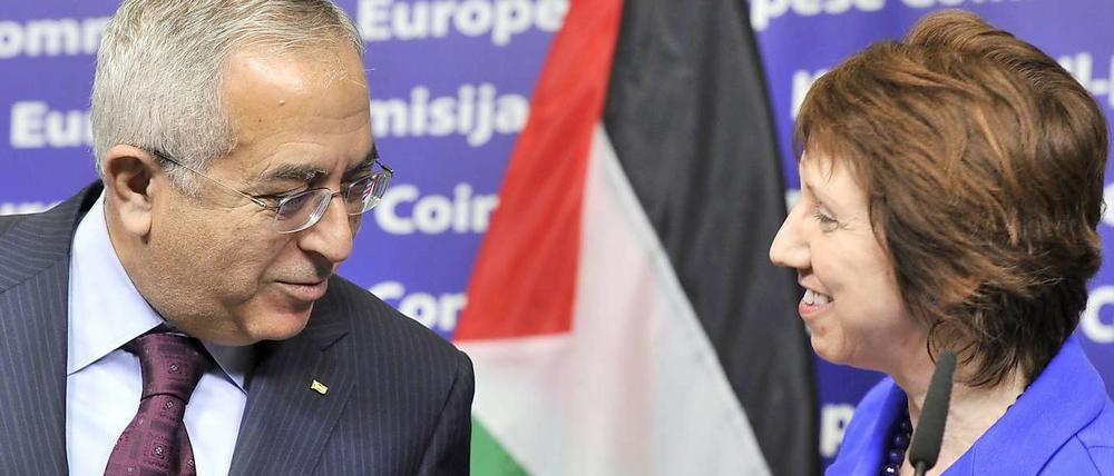 Catherine Ashton und Palästinas Ministerpräsident Salam Fayyad in Brüssel. 
