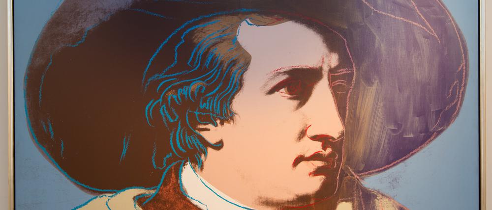 Andy Warhol verfremdete zahlreiche Porträts von Prominenten, zu diesen grafischen Serien in unterschiedlicher Farbgebung gehört auch sein „Goethe“ von 1982.