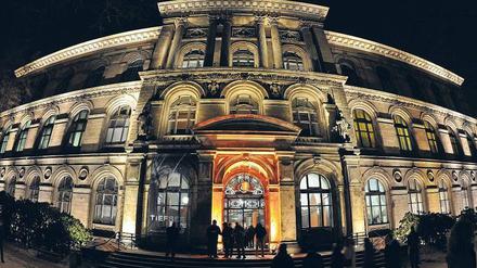 Hingucker. Das Naturkundemuseum in der Invalidenstraße zieht die Besucher in der Langen Nacht der Museen magisch an. Foto: Arno Burgi/dpa