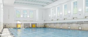 Hell und groß. So soll die denkmalgeschützte Schwimmhalle Finckensteinallee nach der Sanierung aussehen.