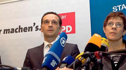 Sie haben über die Bildung einer großen Koalition verhandelt, sind aber gescheitert: Heiko Maas, saarländischer SPD-Chef, und Annegret Kramp-Karrenbauer, saarländische Ministerpräsidentin.