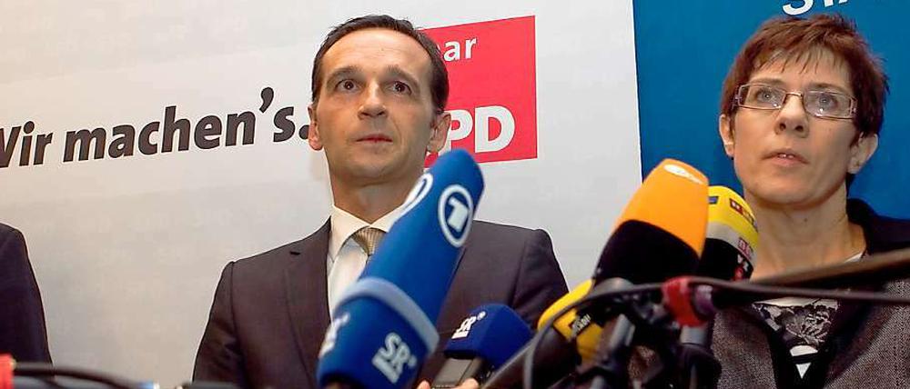 Sie haben über die Bildung einer großen Koalition verhandelt, sind aber gescheitert: Heiko Maas, saarländischer SPD-Chef, und Annegret Kramp-Karrenbauer, saarländische Ministerpräsidentin.