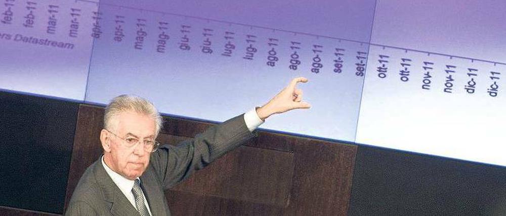 Große Pläne. Mario Monti kündigt ein Wachstumsprogramm an. Er muss den Investoren aber immer noch hohe Zinsen bieten. 