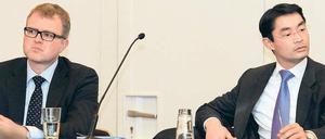 Keine gemeinsame Basis. Der Bundesvorsitzende der FDP, Philipp Rösler (rechts), und der Initiator des Mitgliederentscheids, Frank Schäffler.