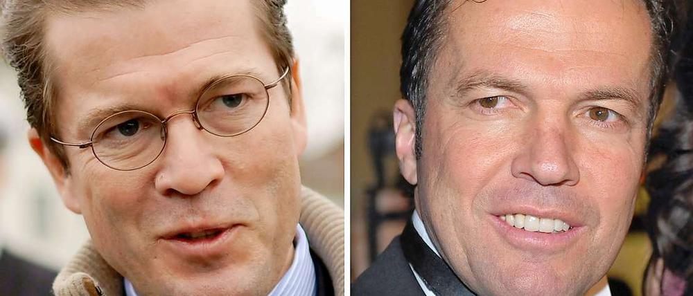 Zwei Stühle, eine Meinung? Karl-Theodor zu Guttenberg und Lothar Matthäus.