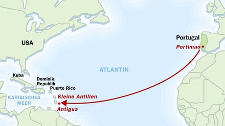 Von Portimao (Portugal) geht es bis nach St. John's (Antigua) in der Karibik. 