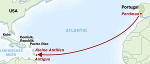 Von Portimao (Portugal) geht es bis nach St. John's (Antigua) in der Karibik. 