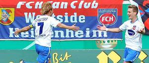 Sie schafften die Sensation: Marc Schnatterer (l.) und Christian Sauter schossen Werder Bremen aus dem DFB-Pokal.