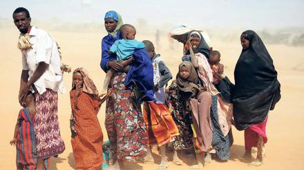 Im Staub. Eine Gruppe somalischer Flüchtlinge wartet, um sich im Flüchtlingslager Dadaab im Norden Kenias registrieren zu lassen.