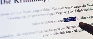 Warnung. Auf der Seite kino.to werden die Nutzer von der Polizei begrüßt. Foto: dpa