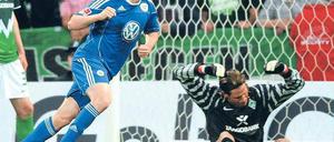 Fluch nach vorn. Werders Tim Wiese ärgert sich, weil der Wolfsburger Sascha Riether gegen ihn getroffen hat.Foto: Reuters