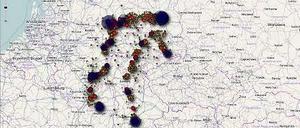 Der Screenshot erstellt mit iPhoneTracker zeigen die die Ortungsdaten eines iPads in Deutschland.