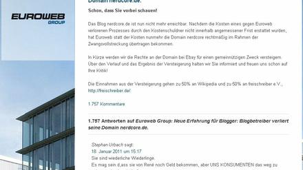 Auf der Domain des Nerdcore-Blogs erscheint jetzt dieser Hinweis.