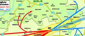 Mögliche Startvarianten: Bei diesen Abflugrouten will die Flugsicherung jetzt die jeweilige Lärmbelastung ermitteln.