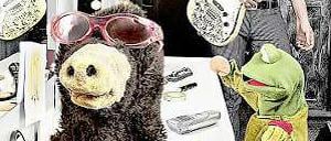 Kabinenclowns. René Marik mit Moser-Maulwurf und Frosch Falkenhorst.