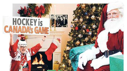 Ganz normaler Festtagswahnsinn. Hockey, Strümpfe und Ernsthaftigkeit bilden in Kanada den klassischen Weihnachtsdreisatz. Fotos: PA; AFP (2); Privat; Montage: Lobers