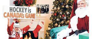Ganz normaler Festtagswahnsinn. Hockey, Strümpfe und Ernsthaftigkeit bilden in Kanada den klassischen Weihnachtsdreisatz. Fotos: PA; AFP (2); Privat; Montage: Lobers