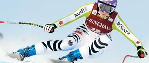Im Wohnzimmer der Rivalin. Maria Riesch hat auf neuen Ski die ersten Abfahrten von Lake Louise gewonnen. Foto: AFP