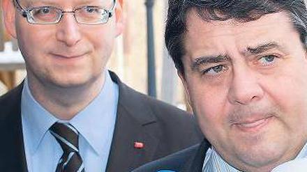 Flügelstürmer und Dirigent. Hessens Landeschef Thorsten Schäfer-Gümbel (links) und der SPD-Bundesvorsitzende Sigmar Gabriel. 