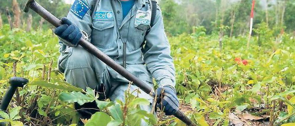Auf der Suche nach Blindgängern. In Laos sind mehr Streubomben abgeworfen worden als irgendwo sonst. Bis heute sind die Bauern stark gefährdet.