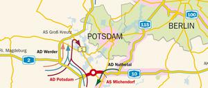 Die Vollsperrung der A10 und mögliche Umfahrungen.